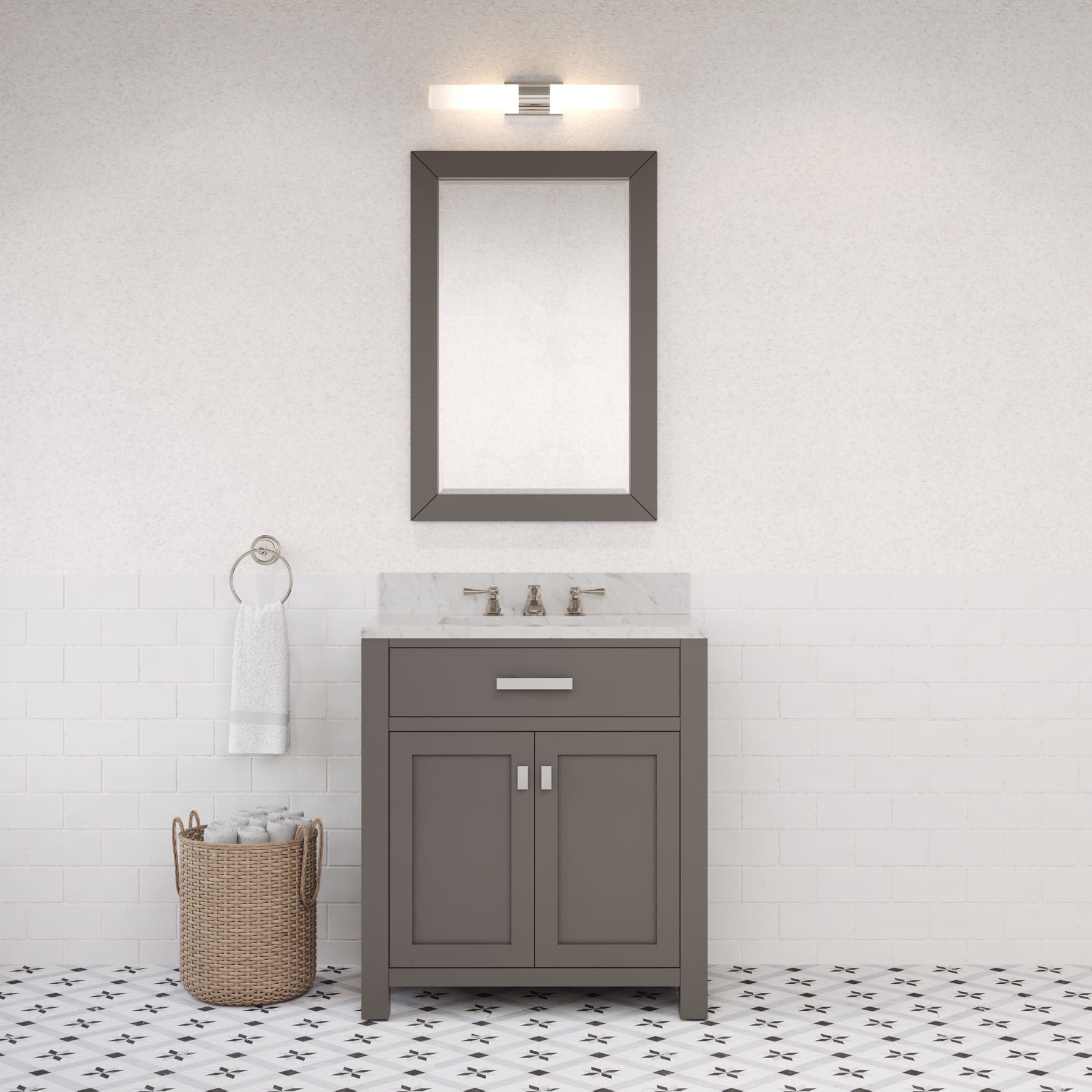 Madison 30 in. W x 21 in. D x 34 in. H Vanity in Cashmere Grey with Marble Vanity Top in Carrara White | Water Creation