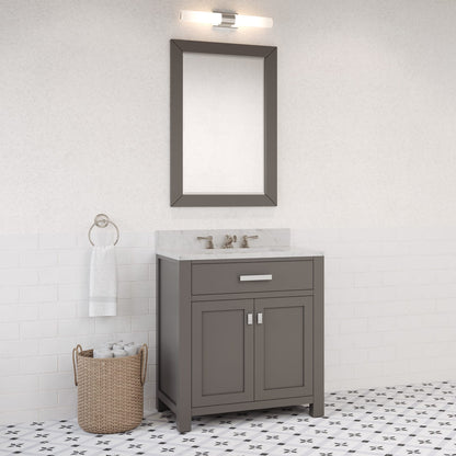 Madison 30 in. W x 21 in. D x 34 in. H Vanity in Cashmere Grey with Marble Vanity Top in Carrara White | Water Creation