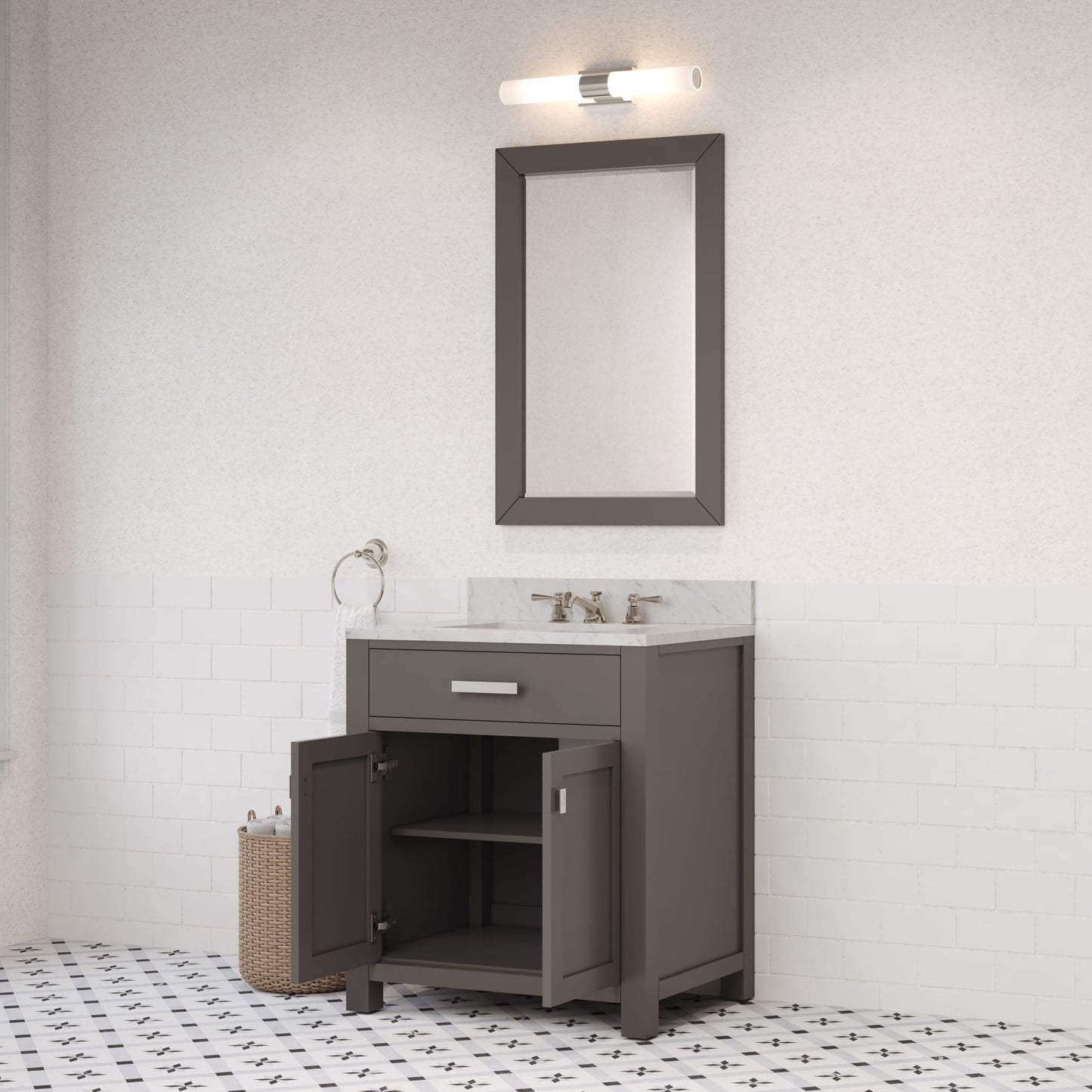 Madison 30 in. W x 21 in. D x 34 in. H Vanity in Cashmere Grey with Marble Vanity Top in Carrara White | Water Creation