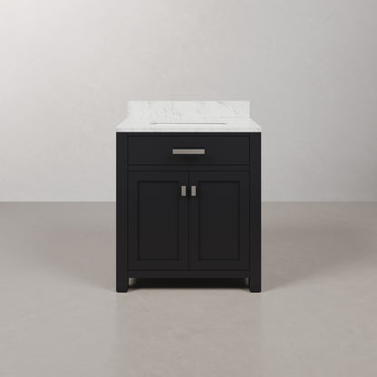 Madison 30 in. W x 21.5 in. D x 34 in. H Single Sink Bath Vanity in Espresso with Carrara White Marble Top | Water Creation