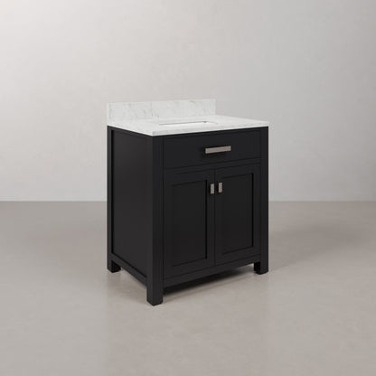 Madison 30 in. W x 21.5 in. D x 34 in. H Single Sink Bath Vanity in Espresso with Carrara White Marble Top | Water Creation