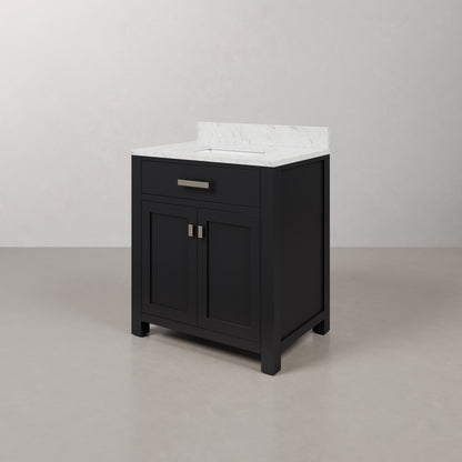 Madison 30 in. W x 21.5 in. D x 34 in. H Single Sink Bath Vanity in Espresso with Carrara White Marble Top | Water Creation