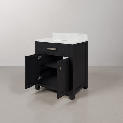 Madison 30 in. W x 21.5 in. D x 34 in. H Single Sink Bath Vanity in Espresso with Carrara White Marble Top | Water Creation