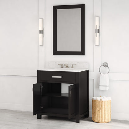 Madison 30 in. W x 21.5 in. D x 34 in. H Single Sink Bath Vanity in Espresso with Carrara White Marble Top | Water Creation