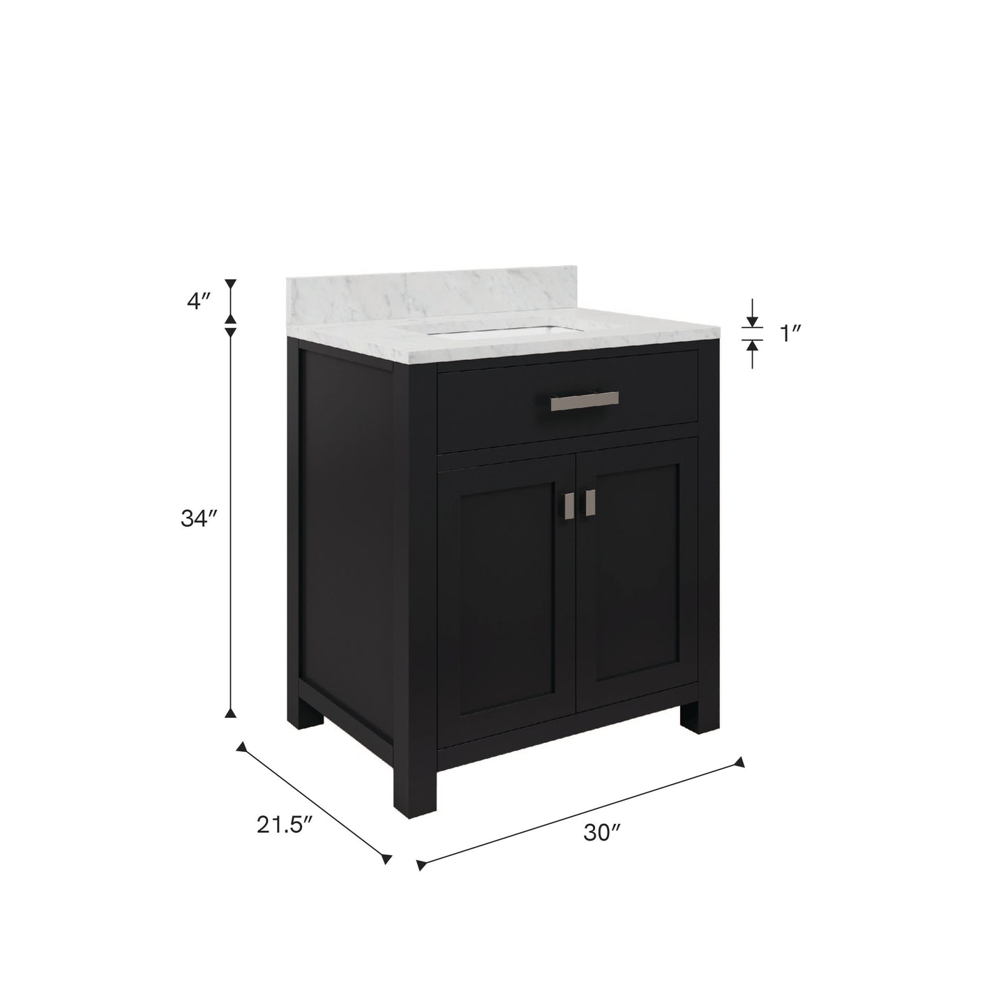 Madison 30 in. W x 21.5 in. D x 34 in. H Single Sink Bath Vanity in Espresso with Carrara White Marble Top | Water Creation