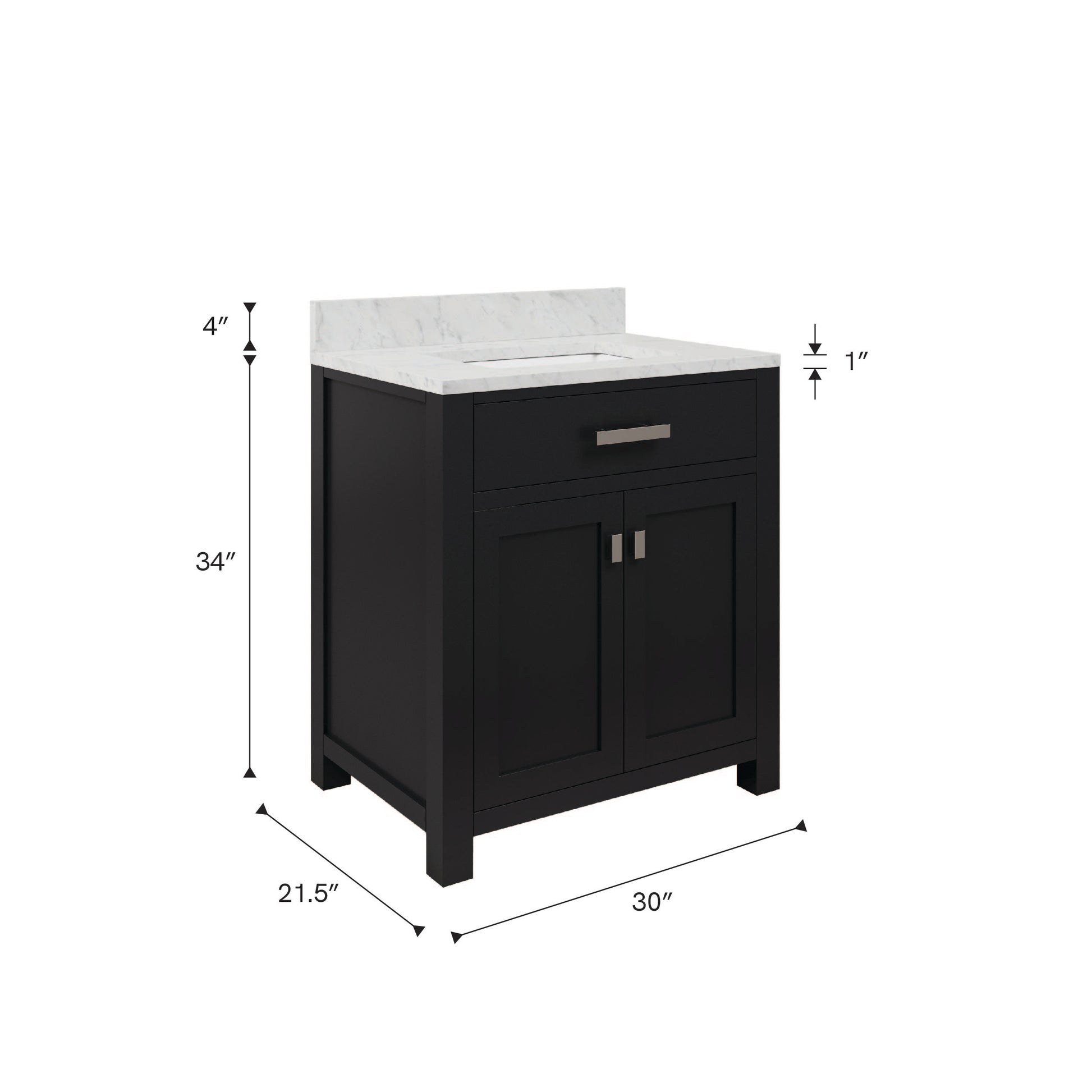 Madison 30 in. W x 21.5 in. D x 34 in. H Single Sink Bath Vanity in Espresso with Carrara White Marble Top | Water Creation