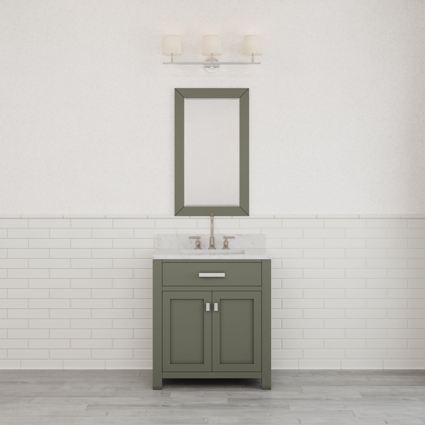Madison 30 in. W x 21.5 in. D Bath Vanity in Green with Marble Vanity Top in White with White Basin | Water Creation