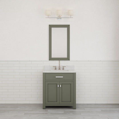 Madison 30 in. W x 21.5 in. D Bath Vanity in Green with Marble Vanity Top in White with White Basin | Water Creation