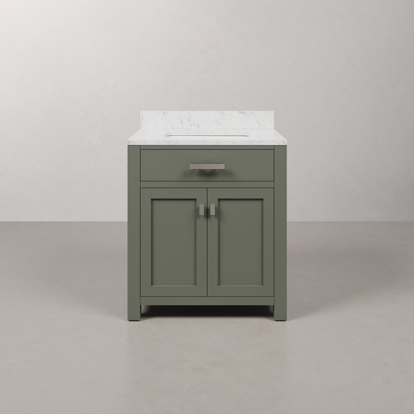 Madison 30 in. W x 21.5 in. D Bath Vanity in Green with Marble Vanity Top in White with White Basin | Water Creation