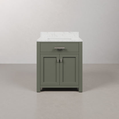 Madison 30 in. W x 21.5 in. D Bath Vanity in Green with Marble Vanity Top in White with White Basin | Water Creation