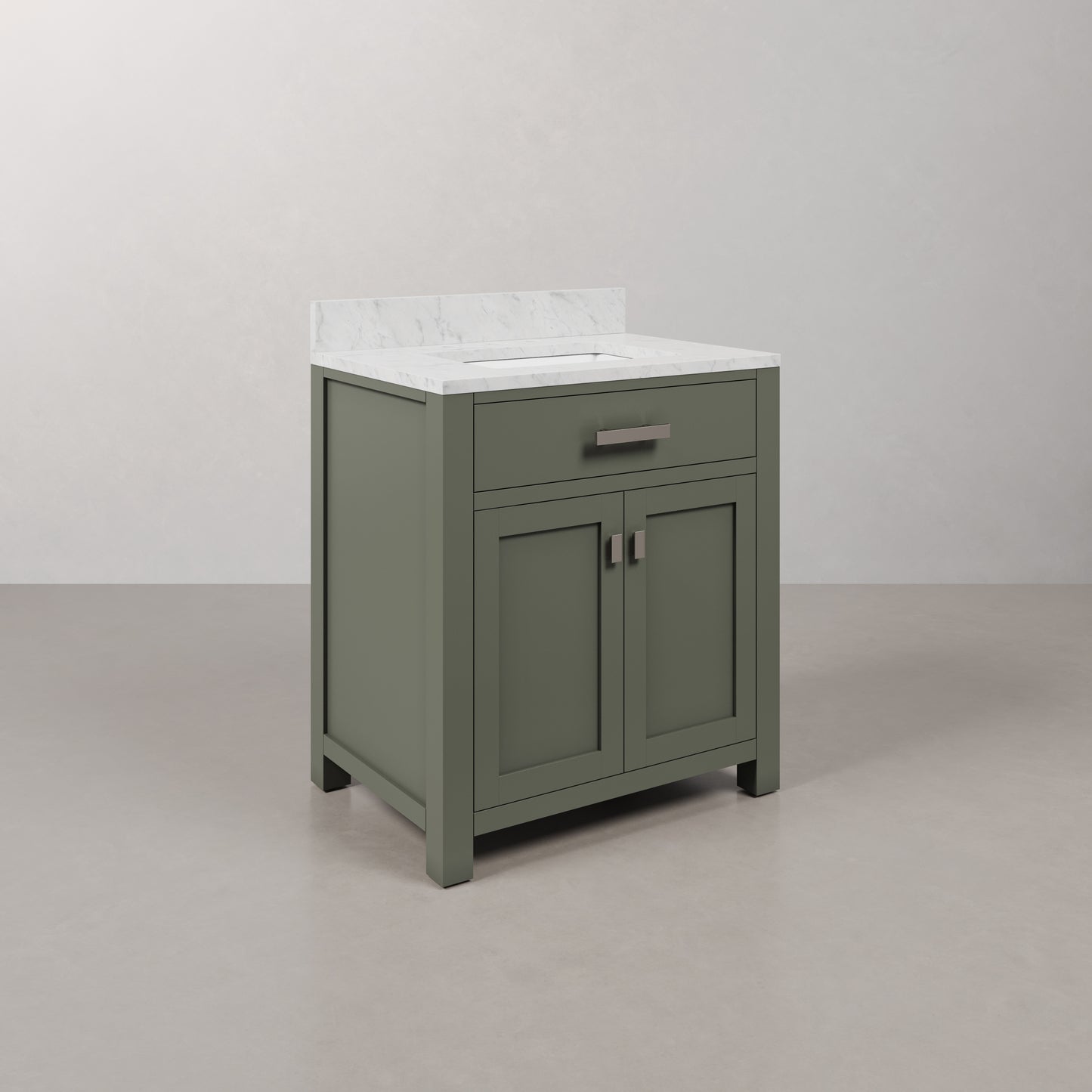 Madison 30 in. W x 21.5 in. D Bath Vanity in Green with Marble Vanity Top in White with White Basin | Water Creation