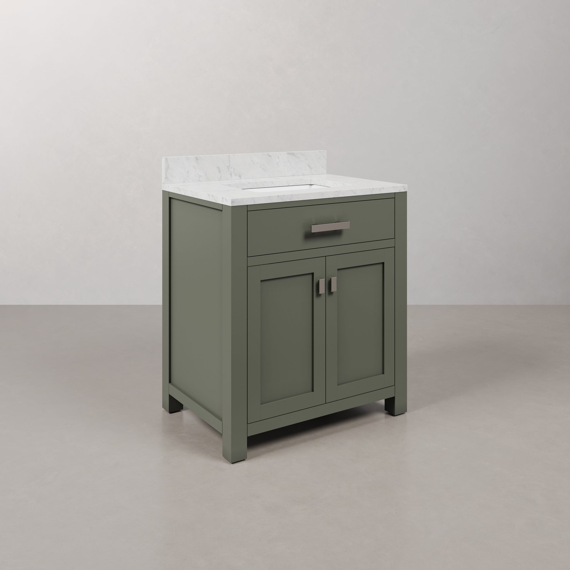Madison 30 in. W x 21.5 in. D Bath Vanity in Green with Marble Vanity Top in White with White Basin | Water Creation