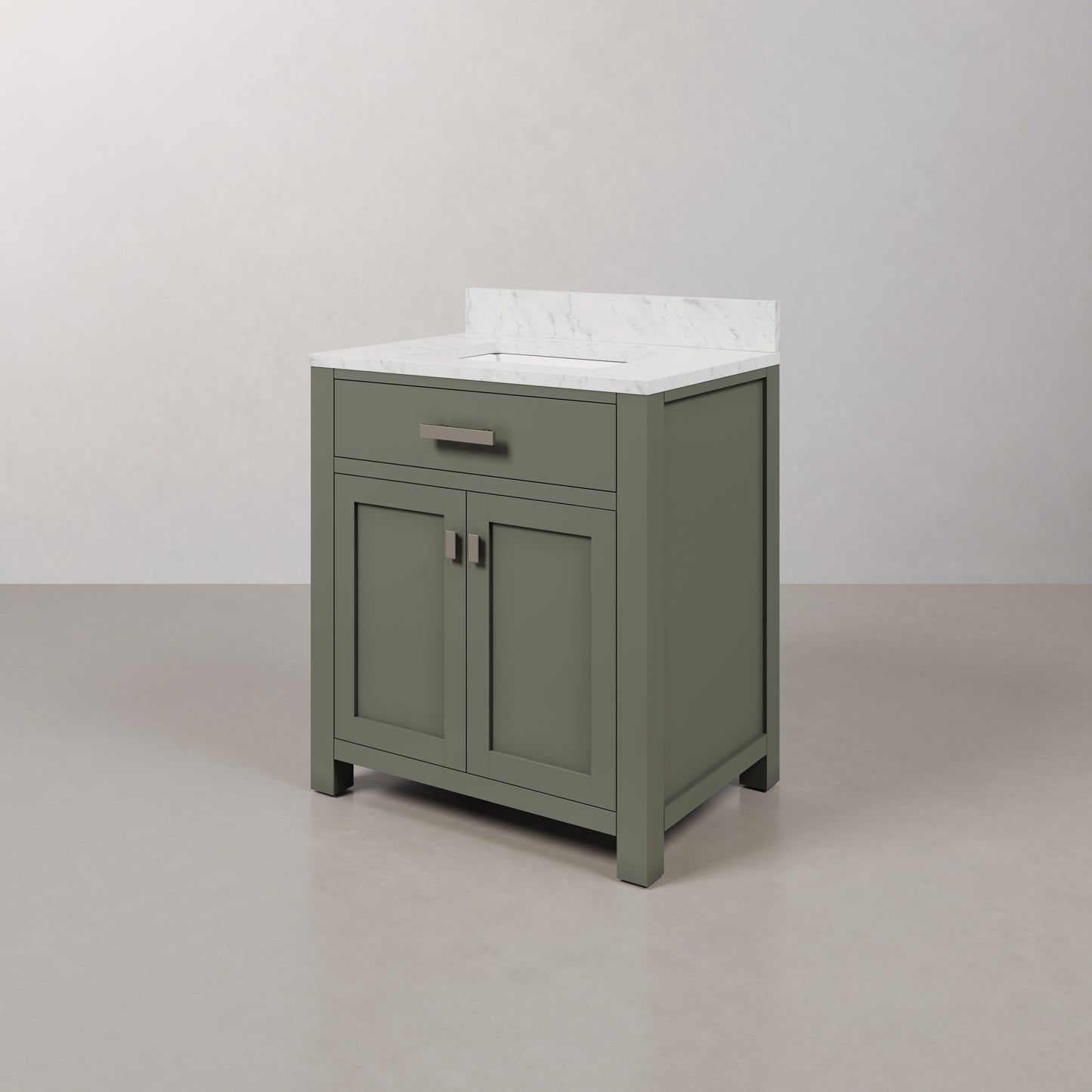 Madison 30 in. W x 21.5 in. D Bath Vanity in Green with Marble Vanity Top in White with White Basin | Water Creation