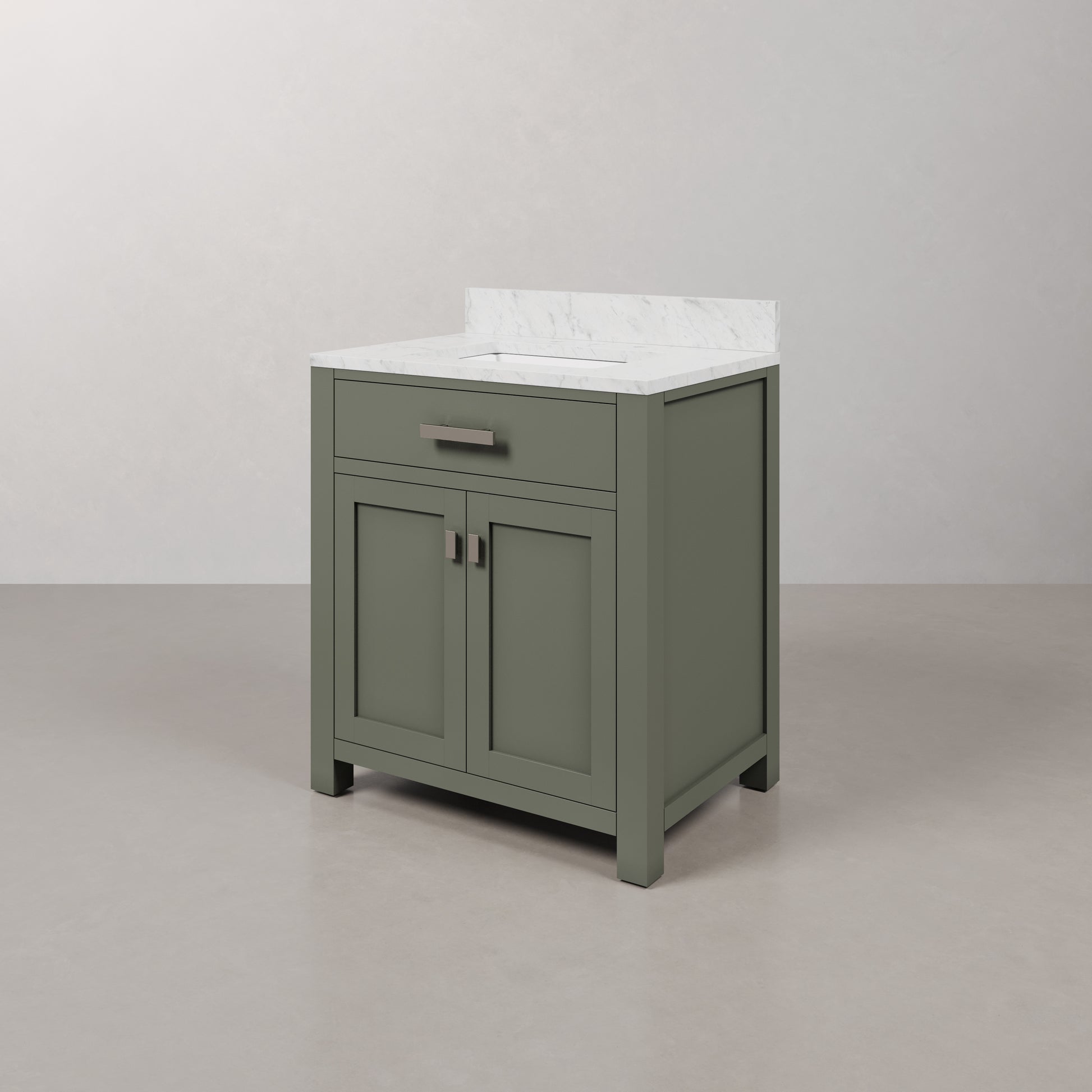Madison 30 in. W x 21.5 in. D Bath Vanity in Green with Marble Vanity Top in White with White Basin | Water Creation