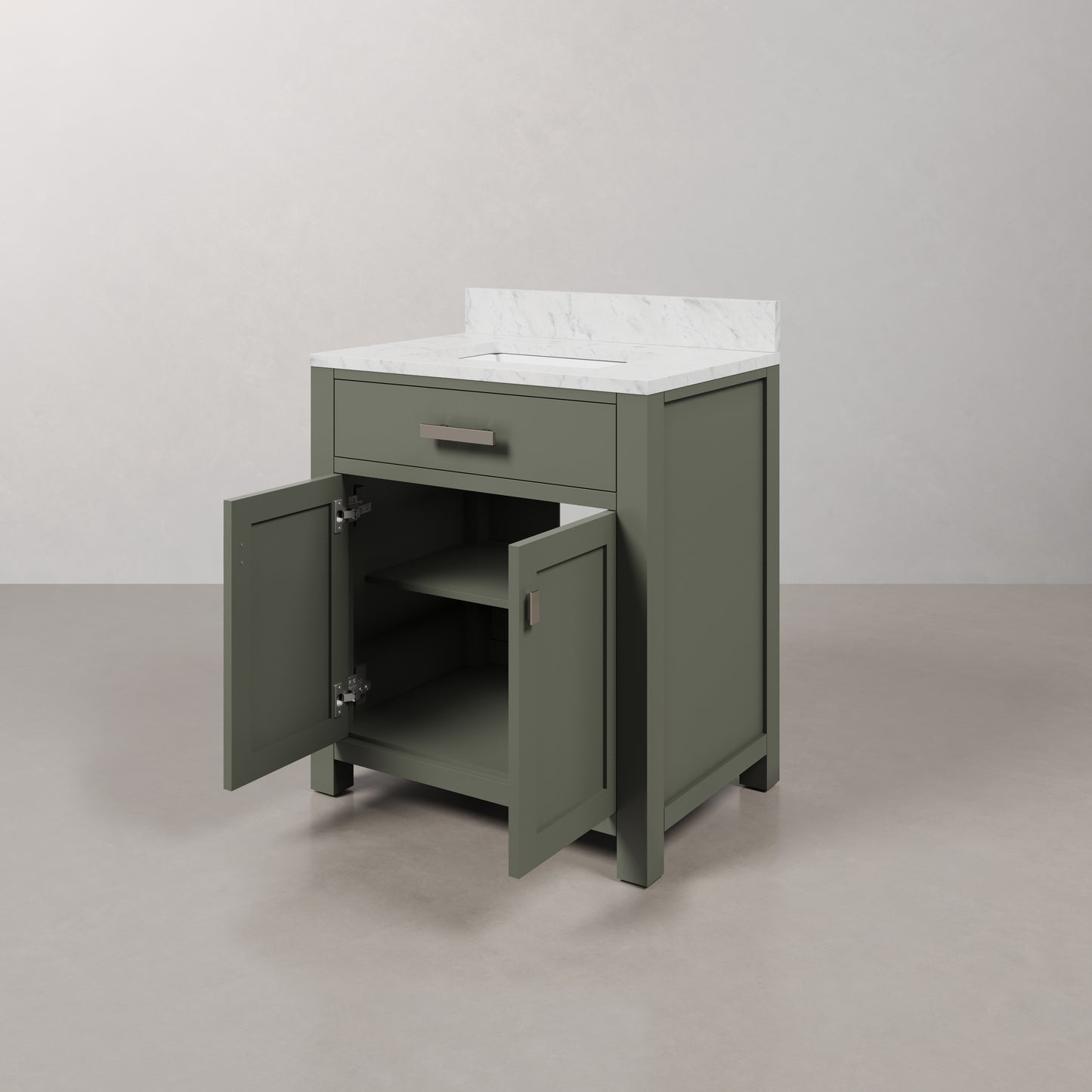 Madison 30 in. W x 21.5 in. D Bath Vanity in Green with Marble Vanity Top in White with White Basin | Water Creation