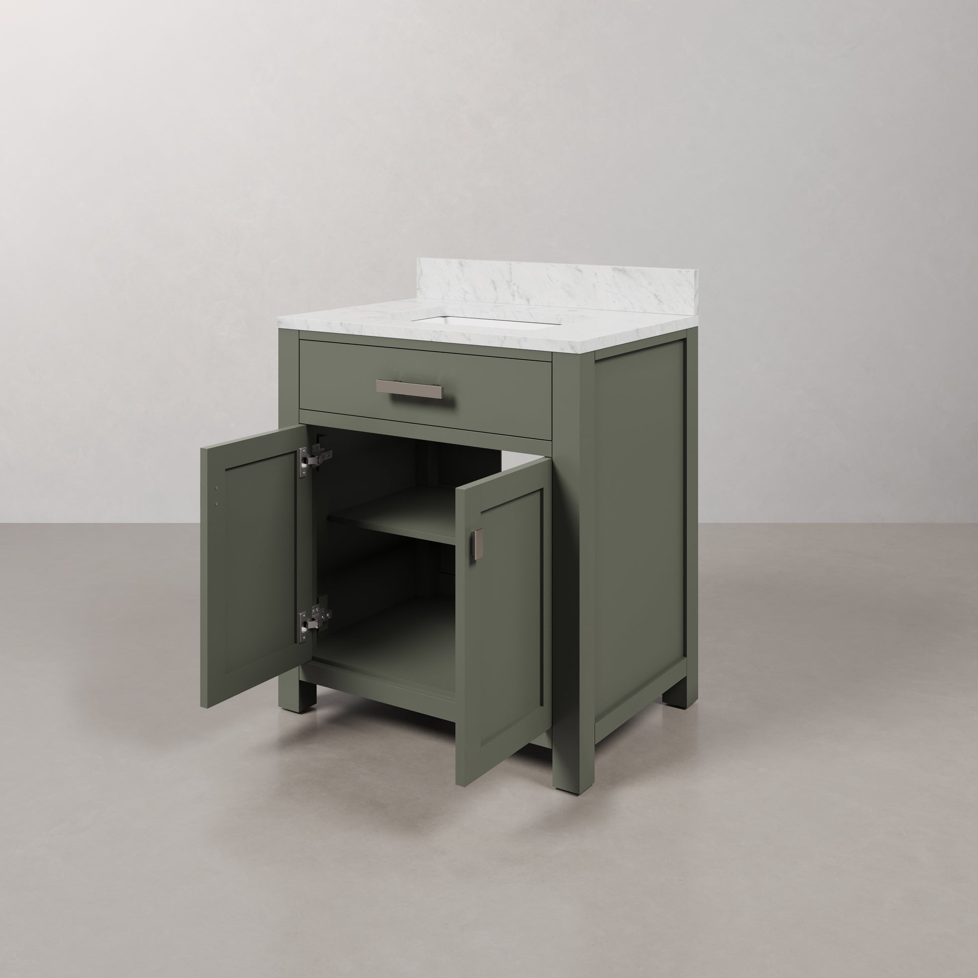 Madison 30 in. W x 21.5 in. D Bath Vanity in Green with Marble Vanity Top in White with White Basin | Water Creation