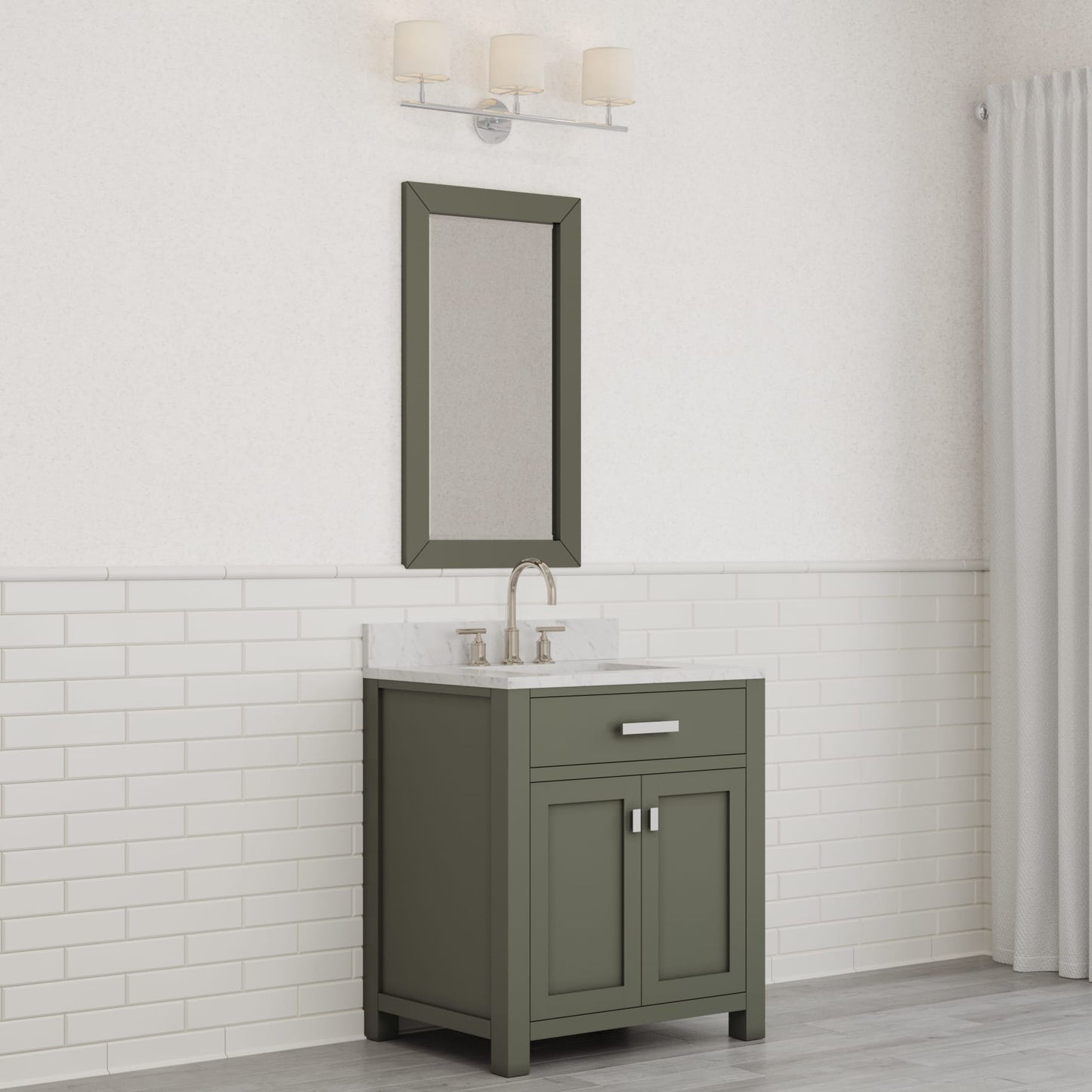 Madison 30 in. W x 21.5 in. D Bath Vanity in Green with Marble Vanity Top in White with White Basin | Water Creation