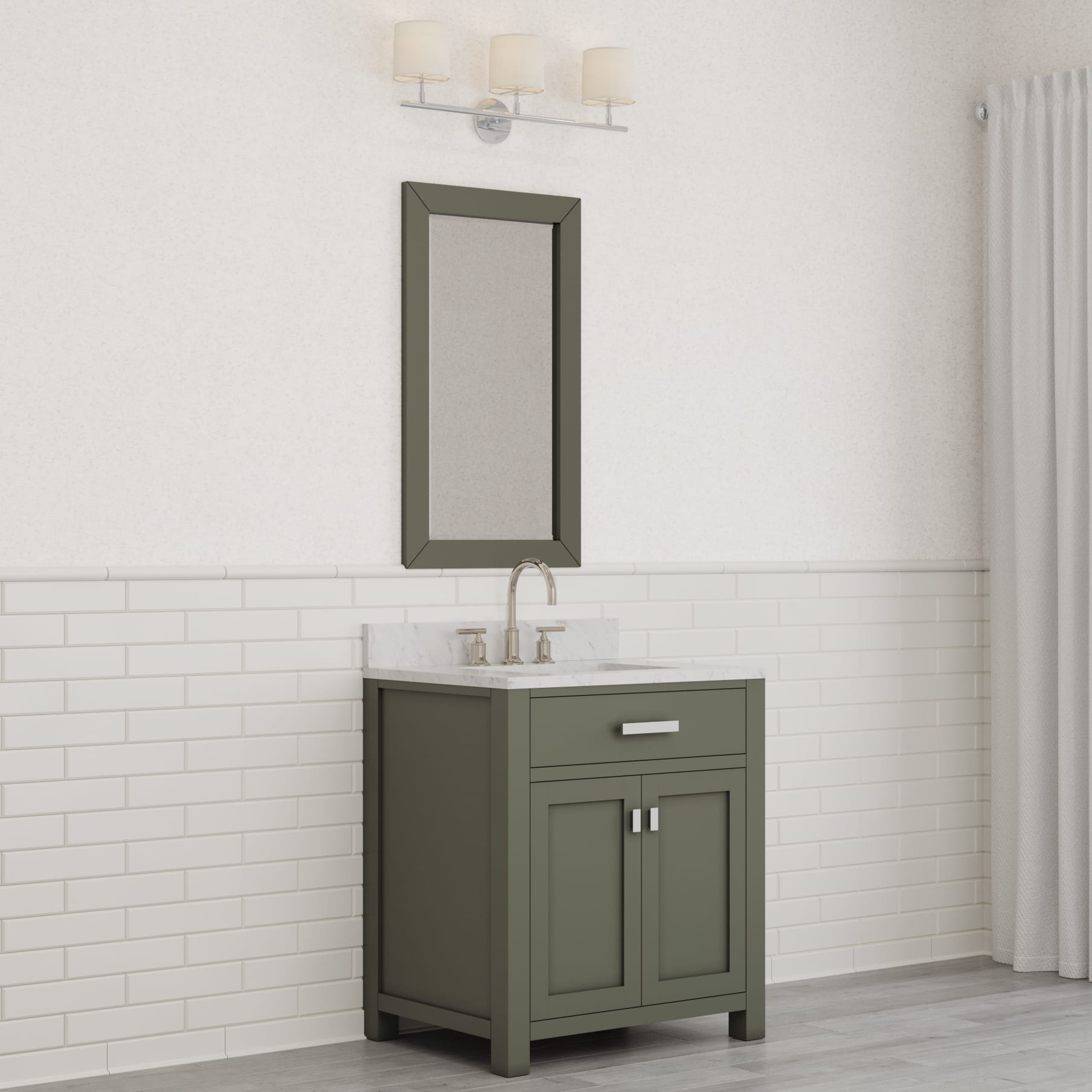 Madison 30 in. W x 21.5 in. D Bath Vanity in Green with Marble Vanity Top in White with White Basin | Water Creation