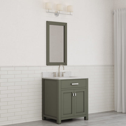 Madison 30 in. W x 21.5 in. D Bath Vanity in Green with Marble Vanity Top in White with White Basin | Water Creation