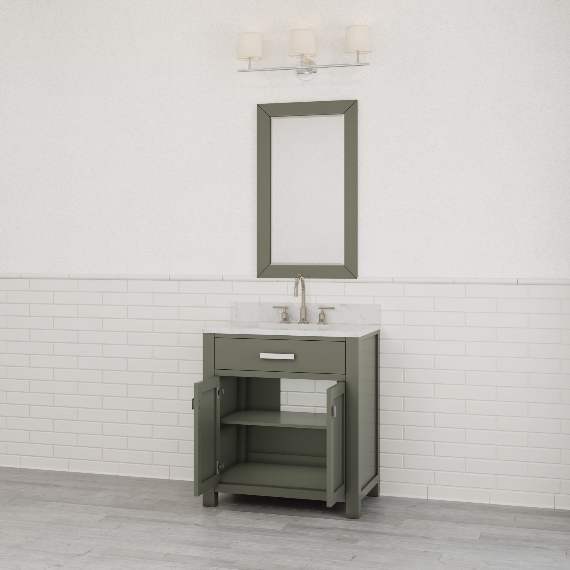 Madison 30 in. W x 21.5 in. D Bath Vanity in Green with Marble Vanity Top in White with White Basin | Water Creation