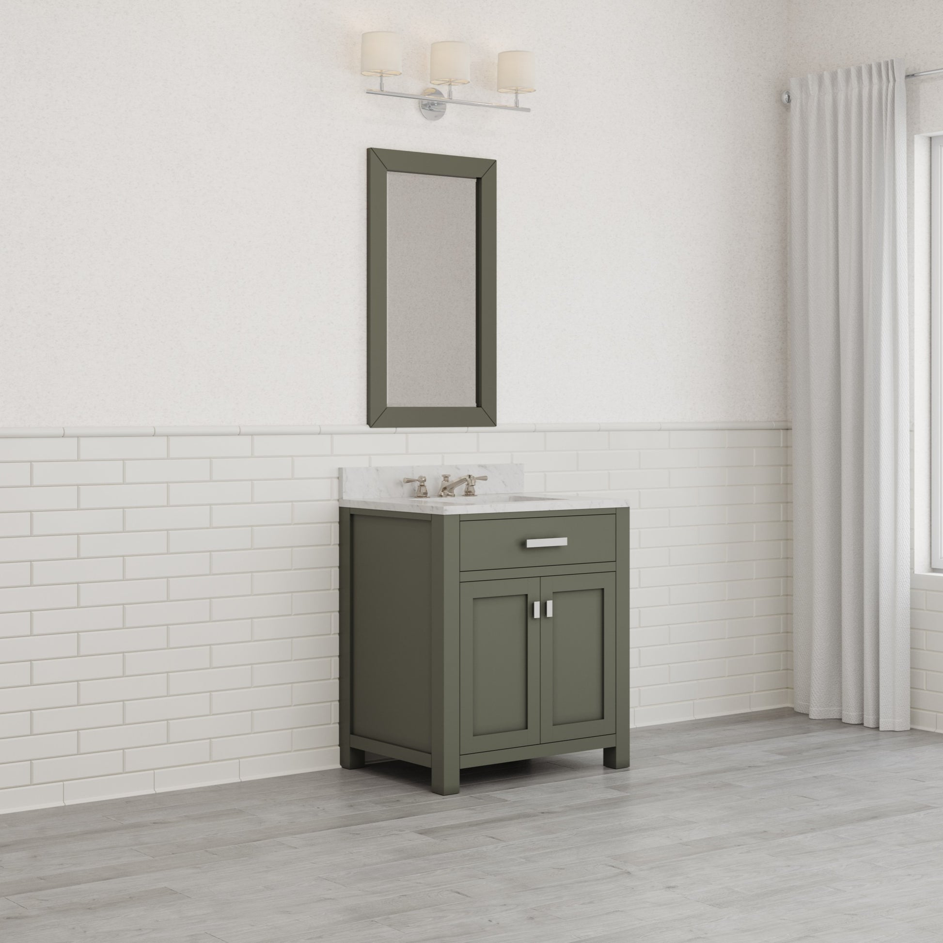 Madison 30 in. W x 21.5 in. D Bath Vanity in Green with Marble Vanity Top in White with White Basin | Water Creation