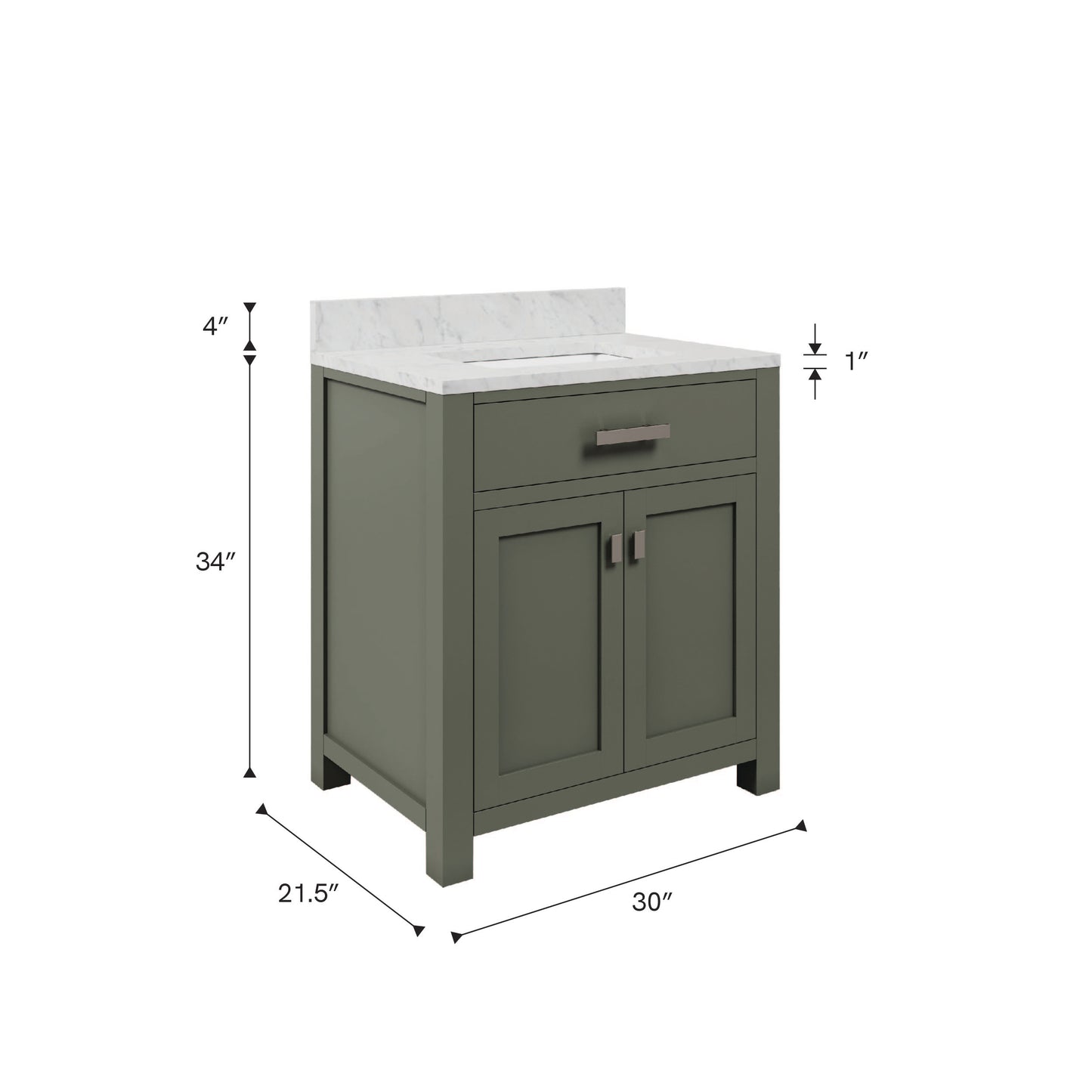 Madison 30 in. W x 21.5 in. D Bath Vanity in Green with Marble Vanity Top in White with White Basin | Water Creation