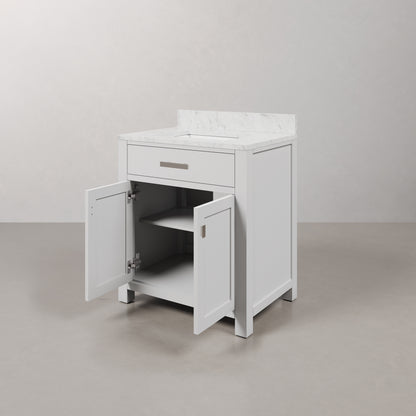 Madison 30 in. Vanity in Modern White with Marble Vanity Top in Carrara White | Water Creation