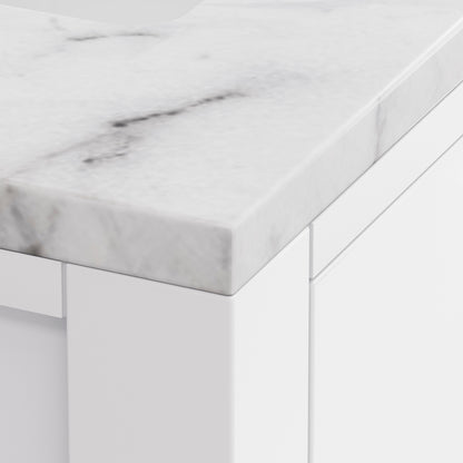 Madison 30 in. Vanity in Modern White with Marble Vanity Top in Carrara White | Water Creation