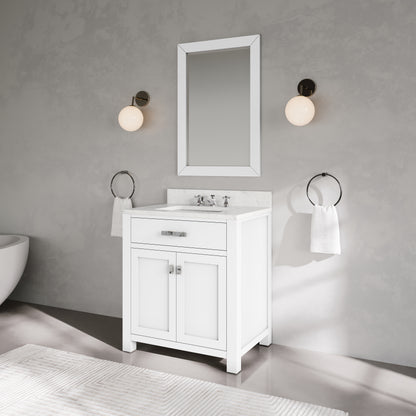 Madison 30 in. Vanity in Modern White with Marble Vanity Top in Carrara White | Water Creation