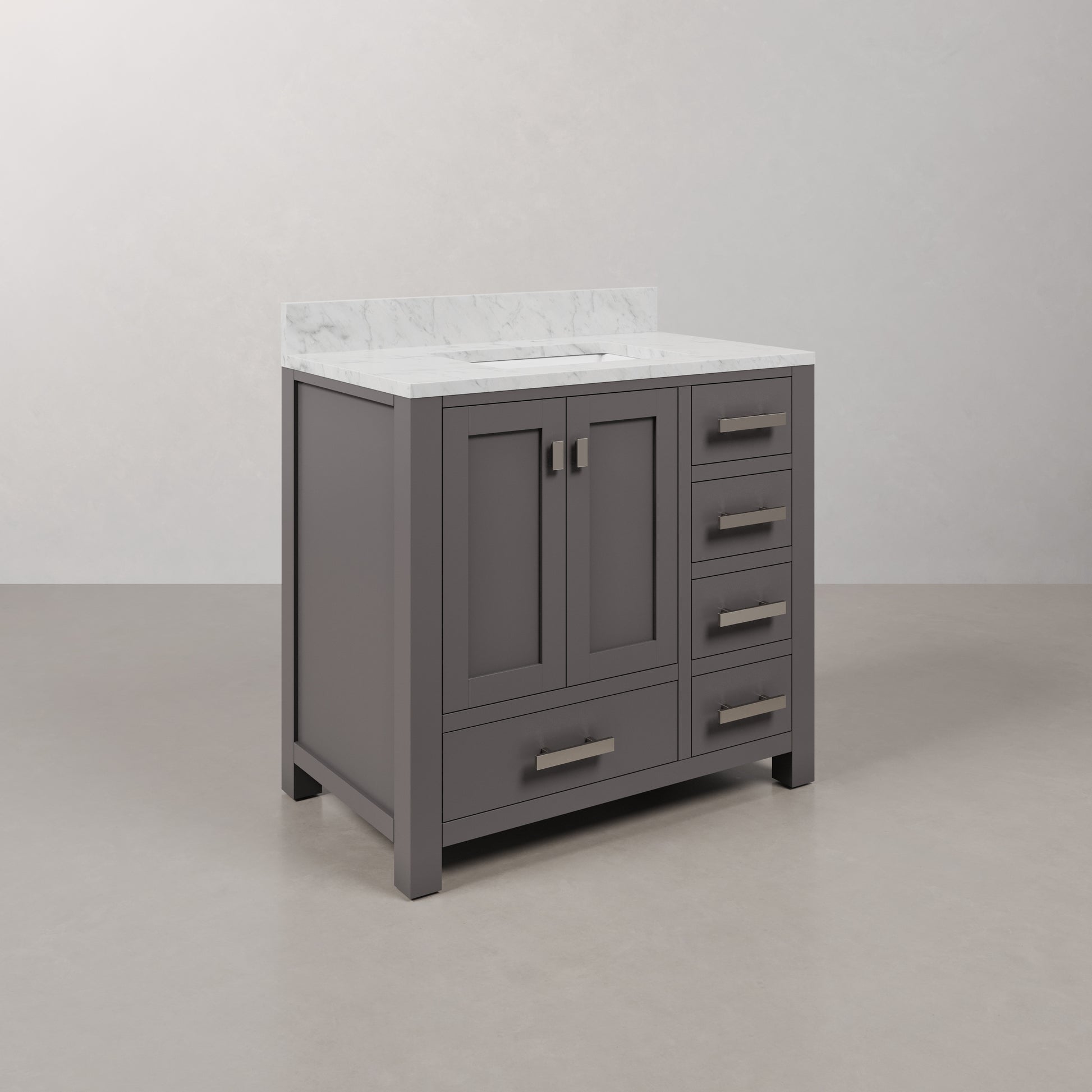 Madison 36 in. W x 34 in. H Bath Vanity in Gray with Marble Vanity Top in Carrara White with White Basin | Water Creation