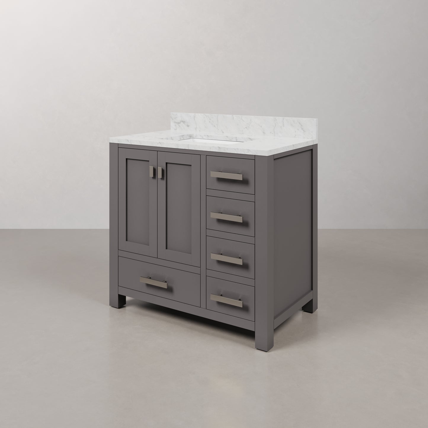 Madison 36 in. W x 34 in. H Bath Vanity in Gray with Marble Vanity Top in Carrara White with White Basin | Water Creation