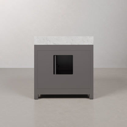 Madison 36 in. W x 34 in. H Bath Vanity in Gray with Marble Vanity Top in Carrara White with White Basin | Water Creation
