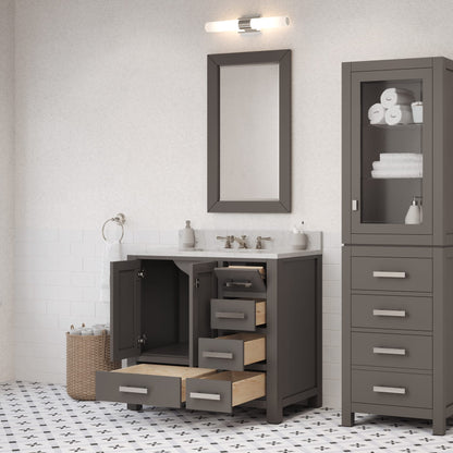 Madison 36 in. W x 34 in. H Bath Vanity in Gray with Marble Vanity Top in Carrara White with White Basin | Water Creation