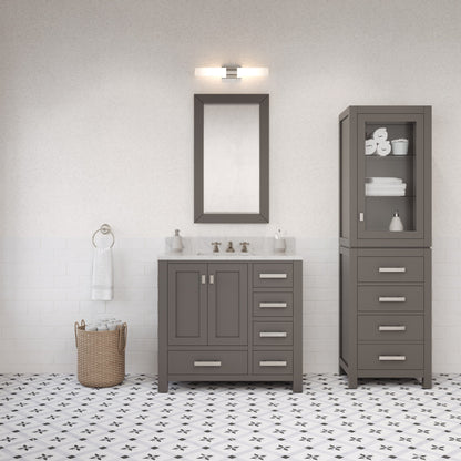 Madison 36 in. W x 34 in. H Bath Vanity in Gray with Marble Vanity Top in Carrara White with White Basin | Water Creation