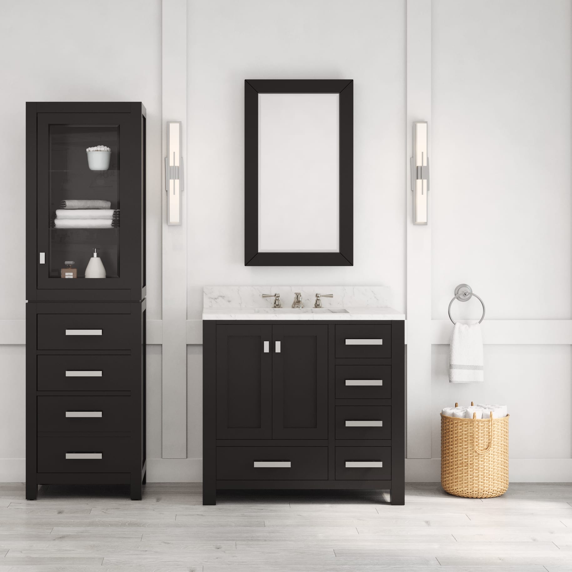Madison 36 in. W x 34 in. H Vanity in Espresso with Marble Vanity Top in Carrara White with White Basin | Water Creation