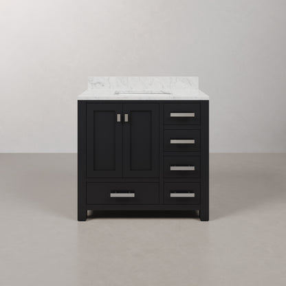 Madison 36 in. W x 34 in. H Vanity in Espresso with Marble Vanity Top in Carrara White with White Basin | Water Creation