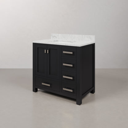 Madison 36 in. W x 34 in. H Vanity in Espresso with Marble Vanity Top in Carrara White with White Basin | Water Creation