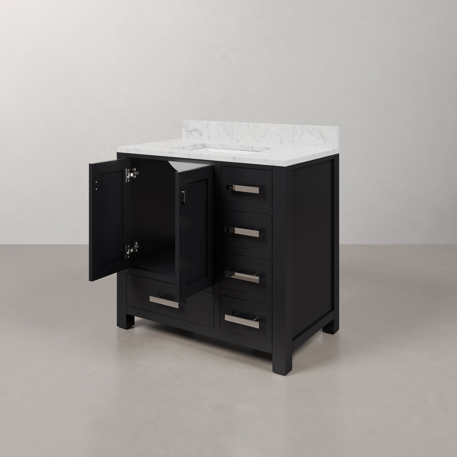 Madison 36 in. W x 34 in. H Vanity in Espresso with Marble Vanity Top in Carrara White with White Basin | Water Creation