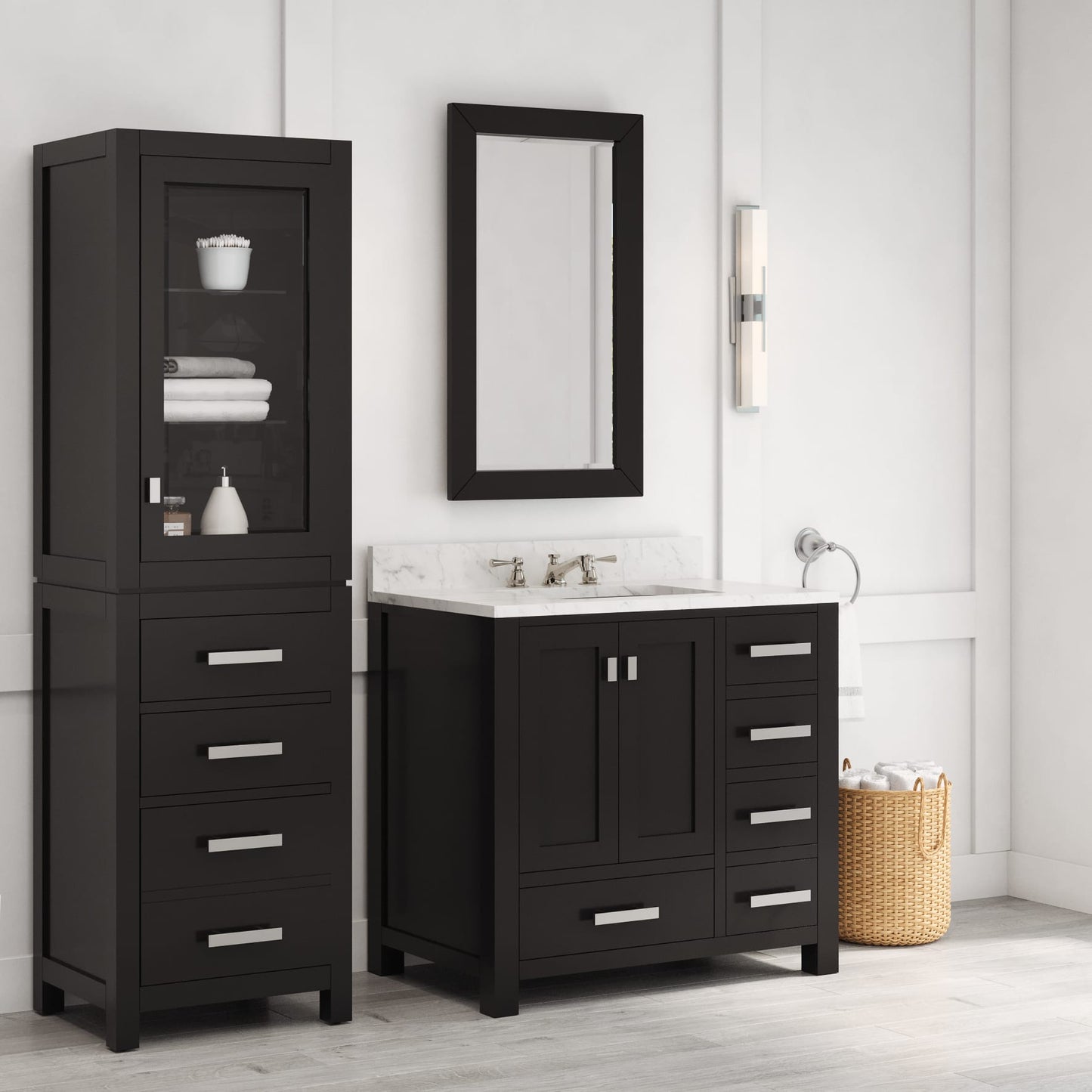 Madison 36 in. W x 34 in. H Vanity in Espresso with Marble Vanity Top in Carrara White with White Basin | Water Creation