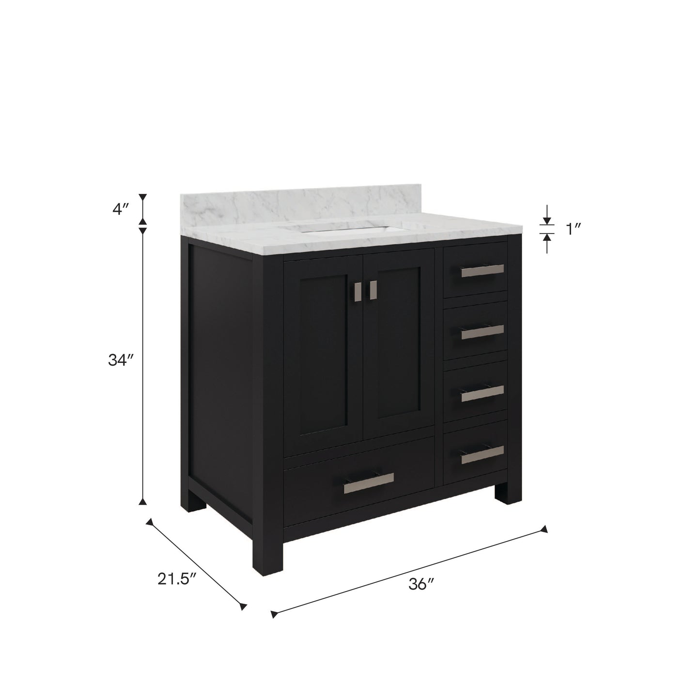 Madison 36 in. W x 34 in. H Vanity in Espresso with Marble Vanity Top in Carrara White with White Basin | Water Creation