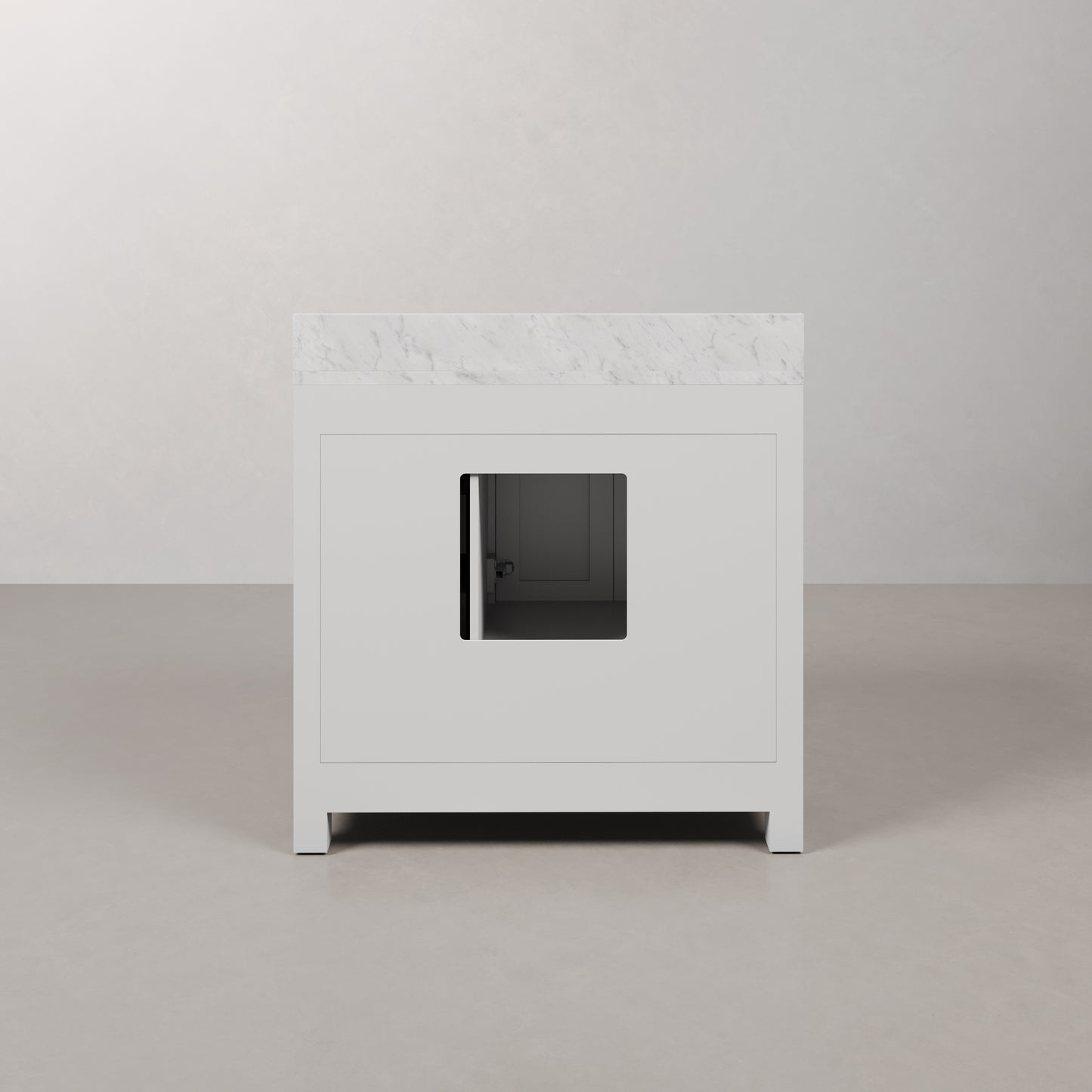 Madison 36 in. W x 34 in. H Vanity in White with Marble Vanity Top in Carrara White with White Basin | Water Creation