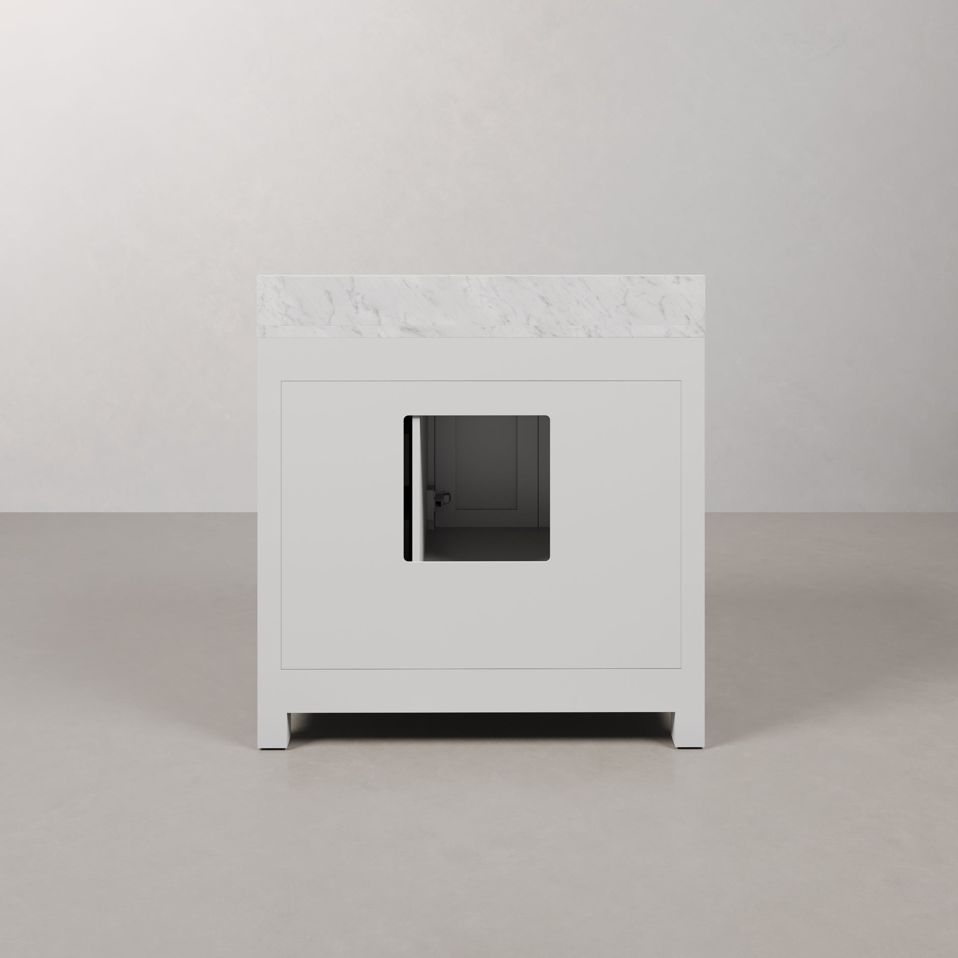 Madison 36 in. W x 34 in. H Vanity in White with Marble Vanity Top in Carrara White with White Basin | Water Creation