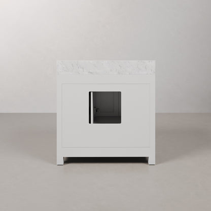Madison 36 in. W x 34 in. H Vanity in White with Marble Vanity Top in Carrara White with White Basin | Water Creation