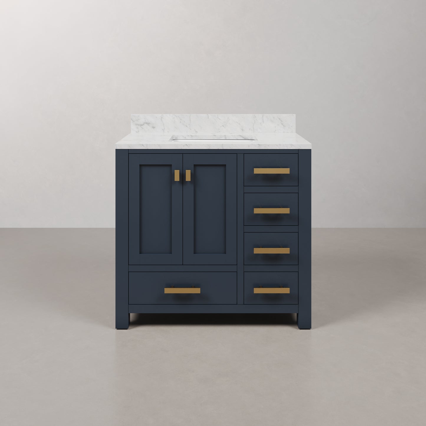 Madison 36 in. W Bath Vanity in Monarch Blue with Marble Vanity Top in Carrara White with White Basin(s) | Water Creation