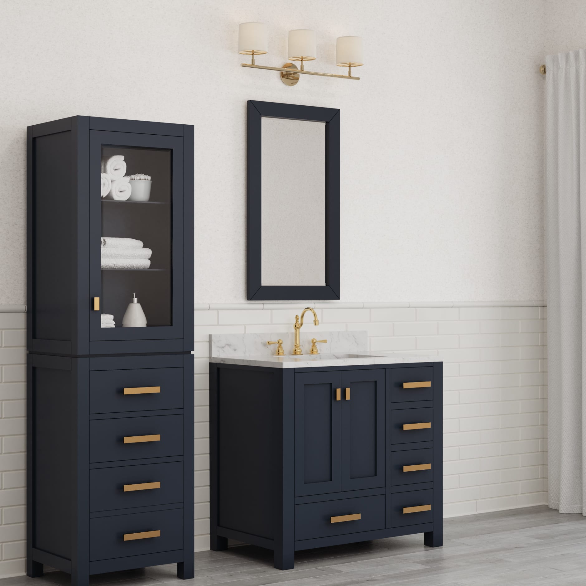 Madison 36 in. W Bath Vanity in Monarch Blue with Marble Vanity Top in Carrara White with White Basin(s) | Water Creation