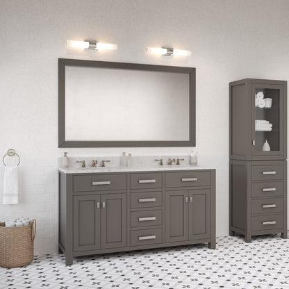 Madison 60 in. W x 21 in. D x 34 in. H Vanity in Cashmere Grey with Marble Vanity Top in Carrara White | Water Creation