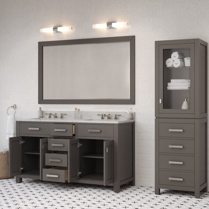 Madison 60 in. W x 21 in. D x 34 in. H Vanity in Cashmere Grey with Marble Vanity Top in Carrara White | Water Creation