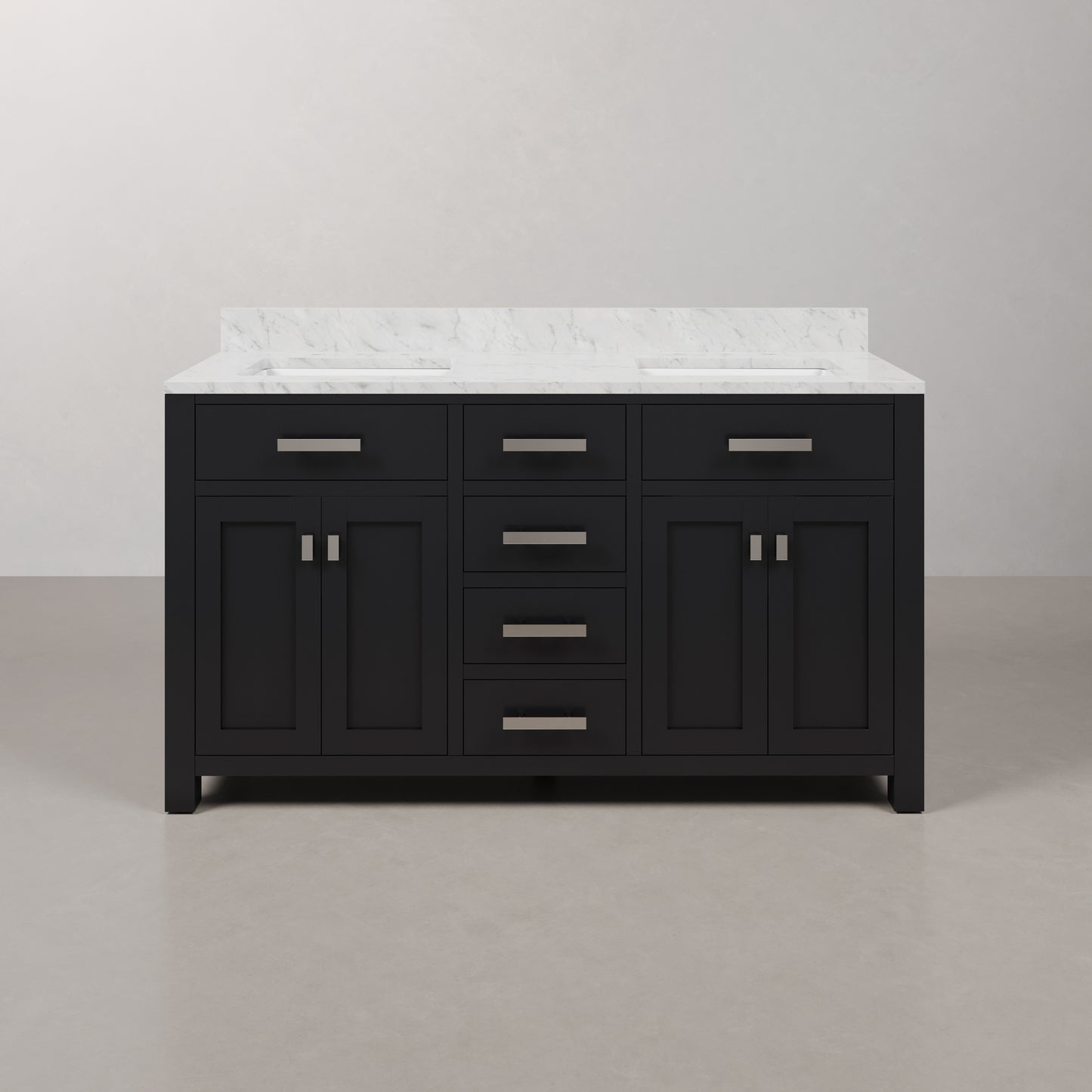 Madison 60 in. W x 21.5 in. D x 34 in. H Double Sink Bath Vanity in Espresso with Carrara White Marble Top | Water Creation