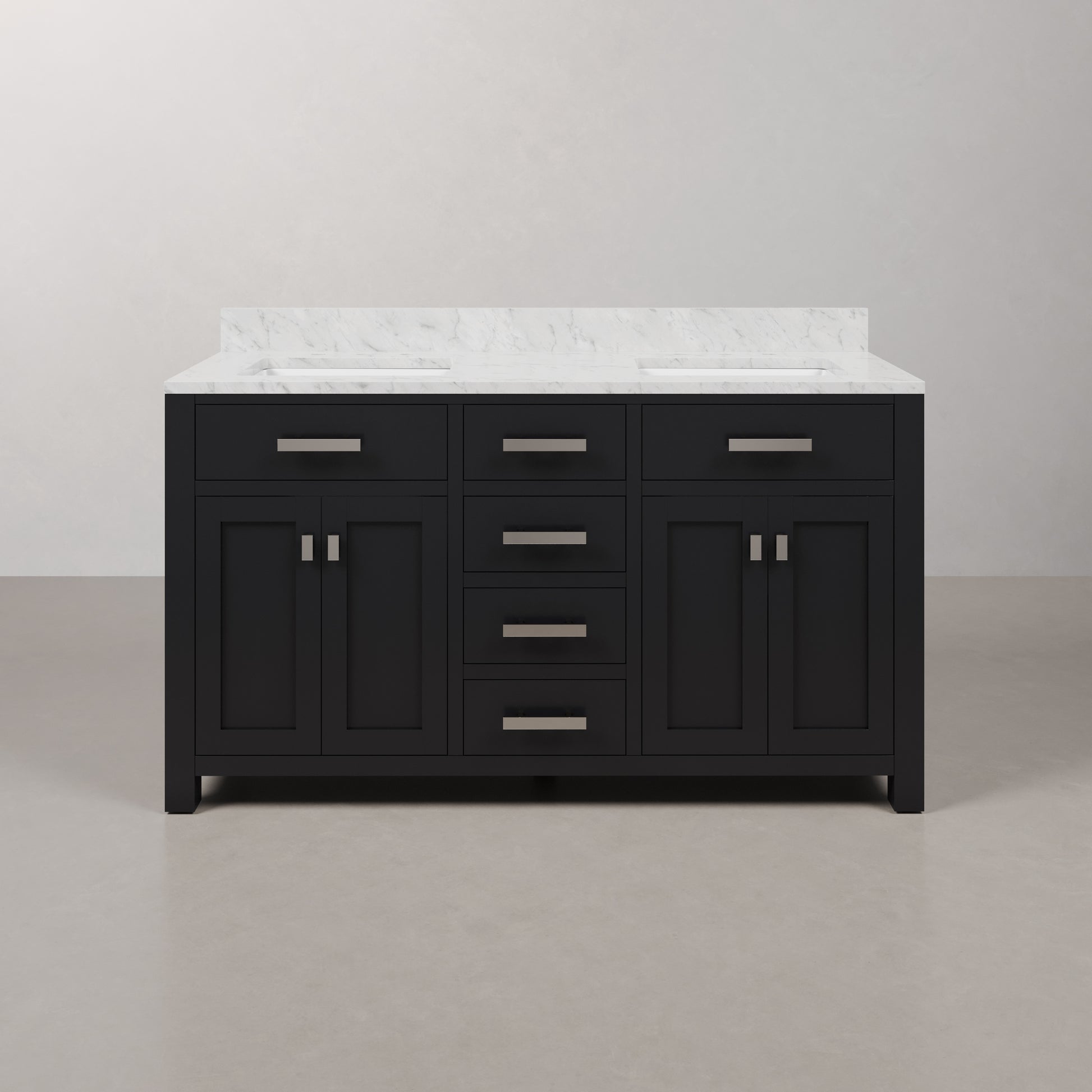 Madison 60 in. W x 21.5 in. D x 34 in. H Double Sink Bath Vanity in Espresso with Carrara White Marble Top | Water Creation
