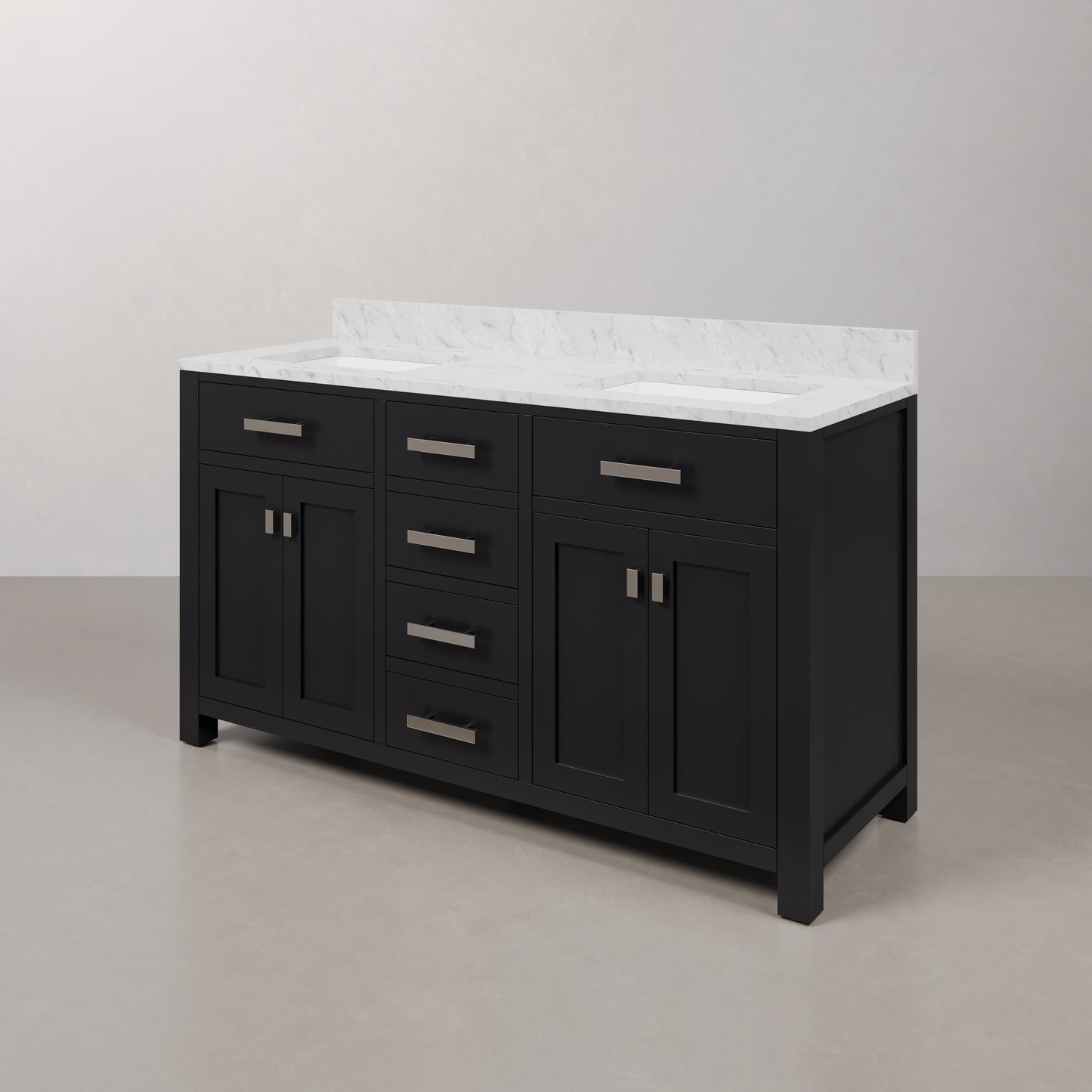 Madison 60 in. W x 21.5 in. D x 34 in. H Double Sink Bath Vanity in Espresso with Carrara White Marble Top | Water Creation